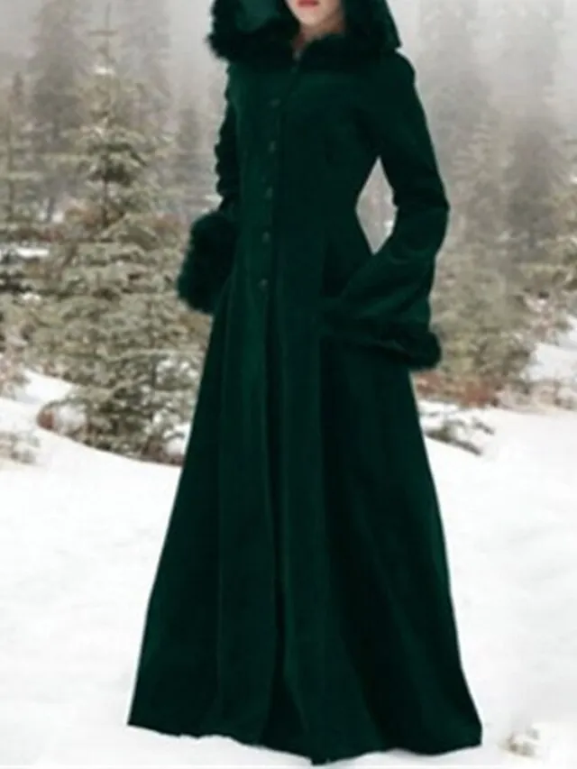 Women's Cloak / Capes Christmas Party Cosplay Over Coat Winter Long Pea Coat with Hood Fall Windproof Warm Trench Coat Wool Coat