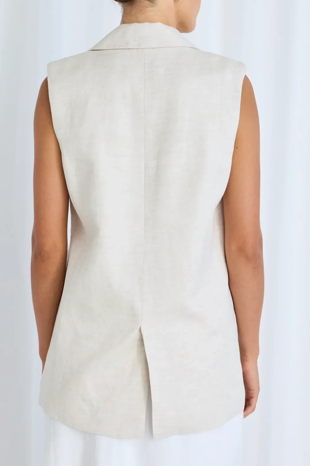 Beige Linen Sleeveless Vest