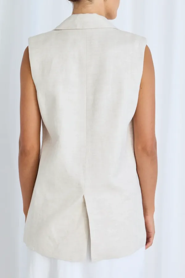 Beige Linen Sleeveless Vest