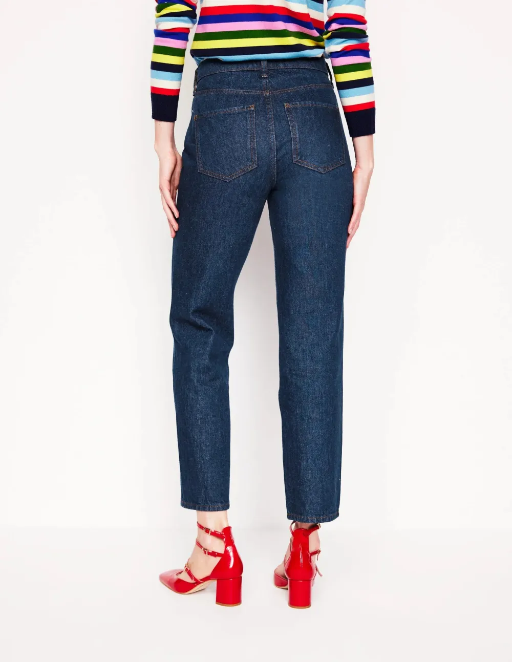 Dark Blue High - Waist Straight - Leg Jeans