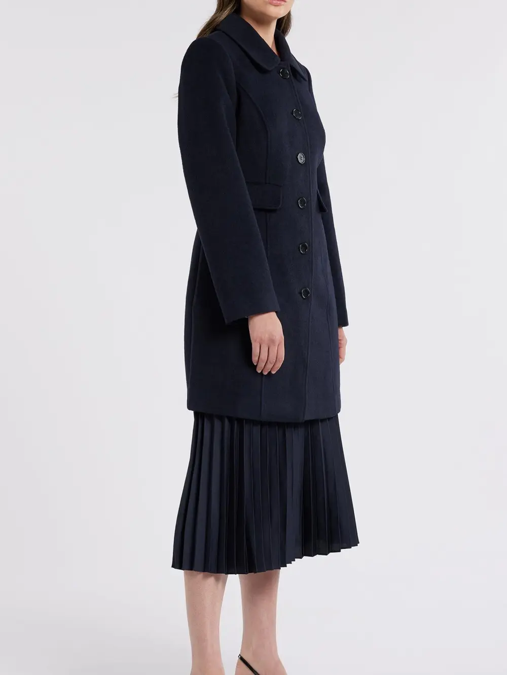 Navy Wool Blend Long Coats