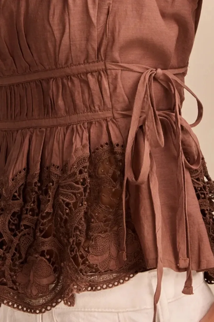 Aztec Lace Ruched Tank Top