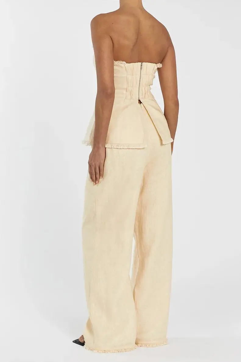 LEMON LINEN FRINGED PANT