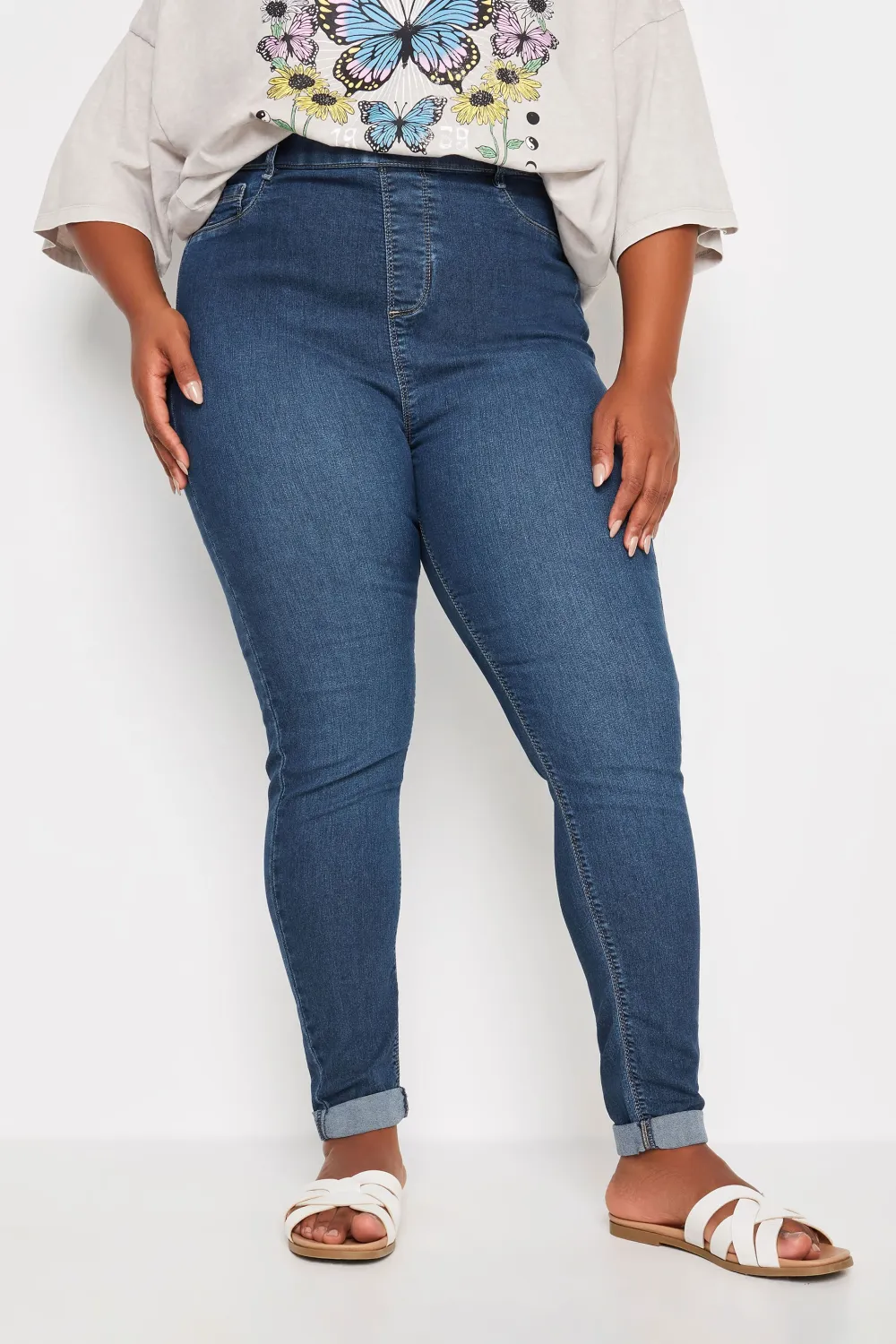YOURS FOR GOOD Curve Light Blue Turn Up GRACE Jeggings