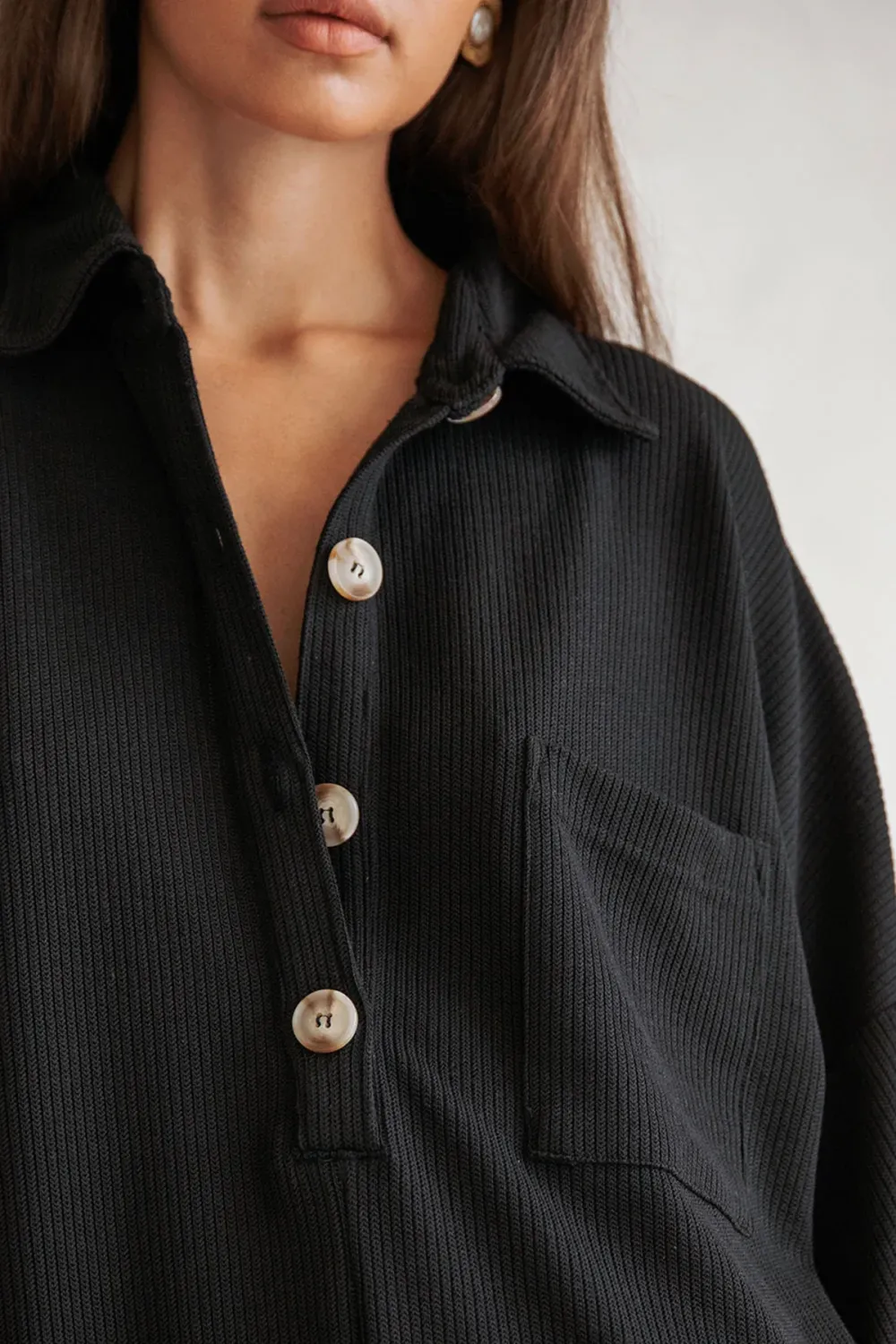 Black Oversized Corduroy Short Jumpsuit