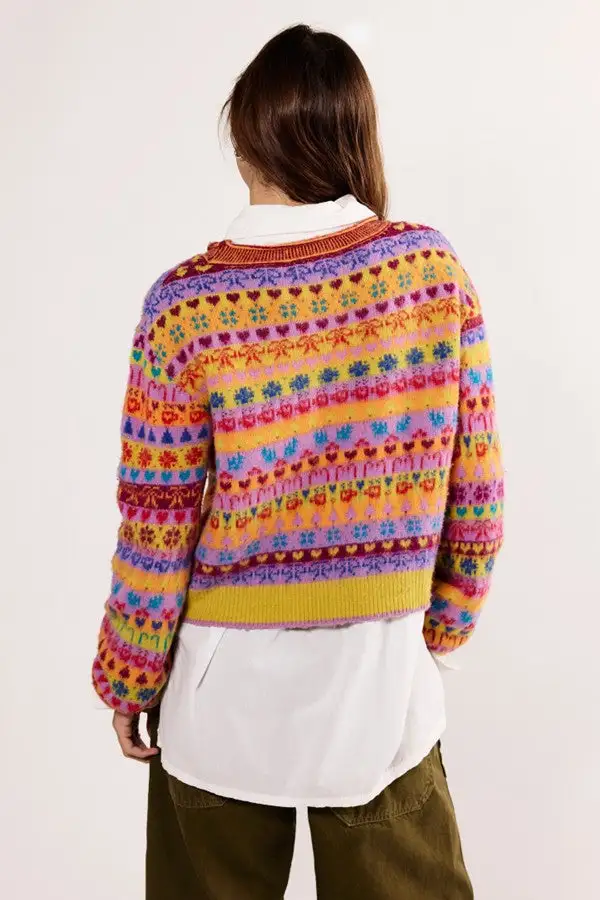 Multicolor Fair Isle Pattern Knit Sweater