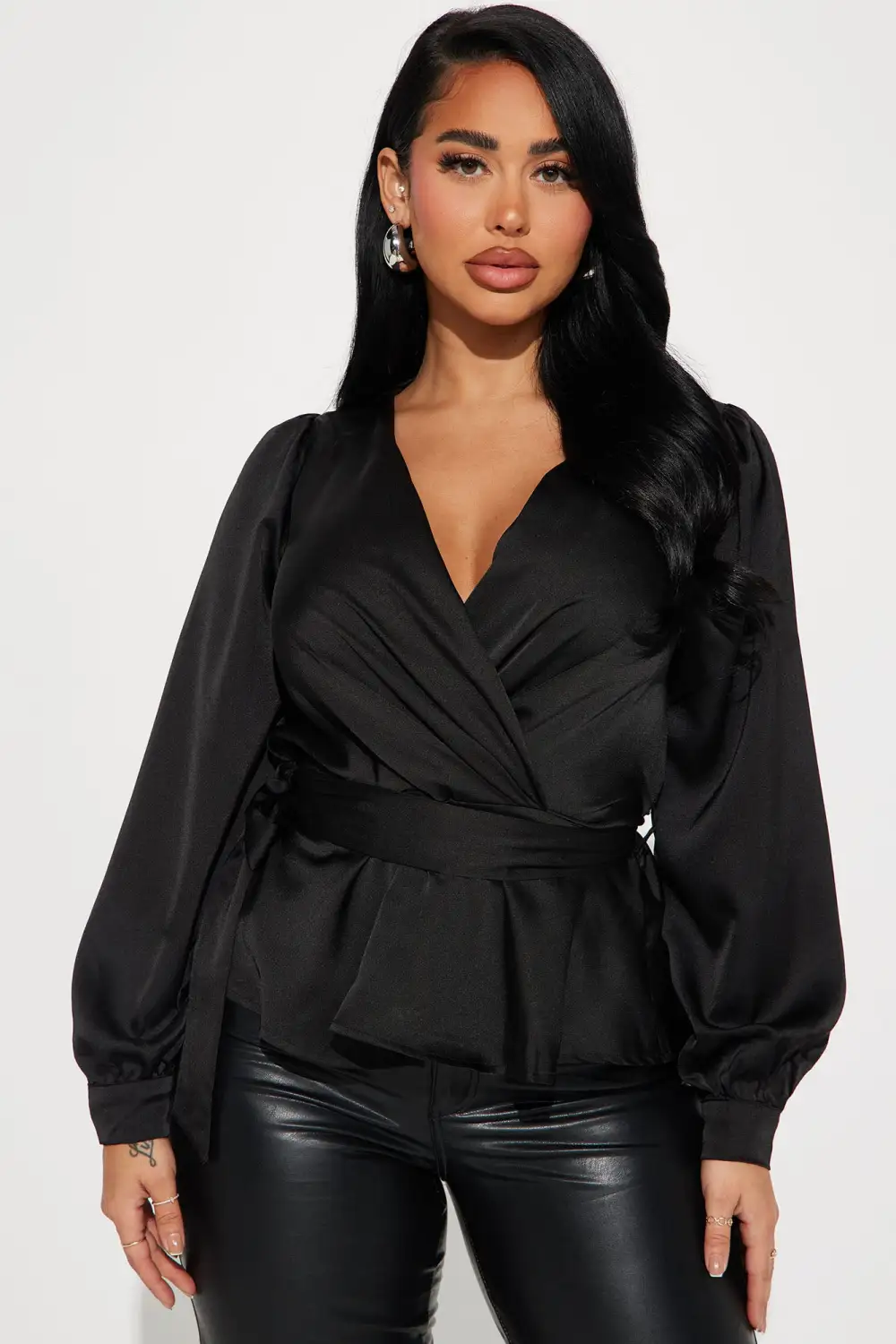Lydia Satin Blouse Top - Black