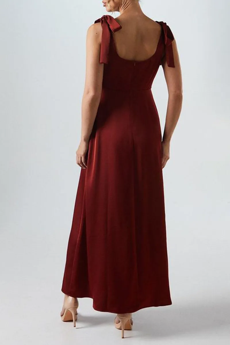 Casual Style Satin Tie Shoulder Dress
