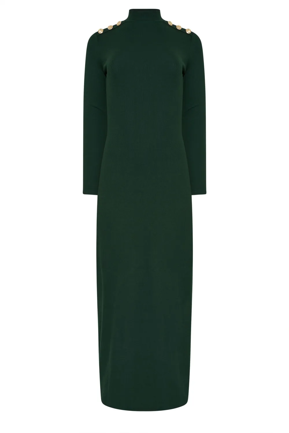 Dark Green Ribbed Shoulder Button Daily Dress