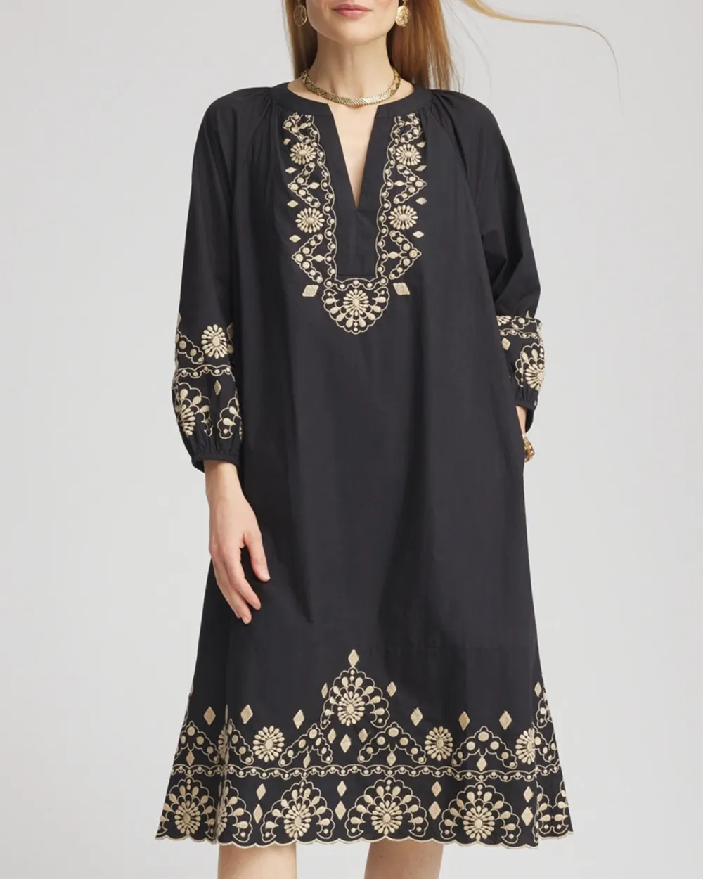 Scalloped-Hem Poplin Midi Dress