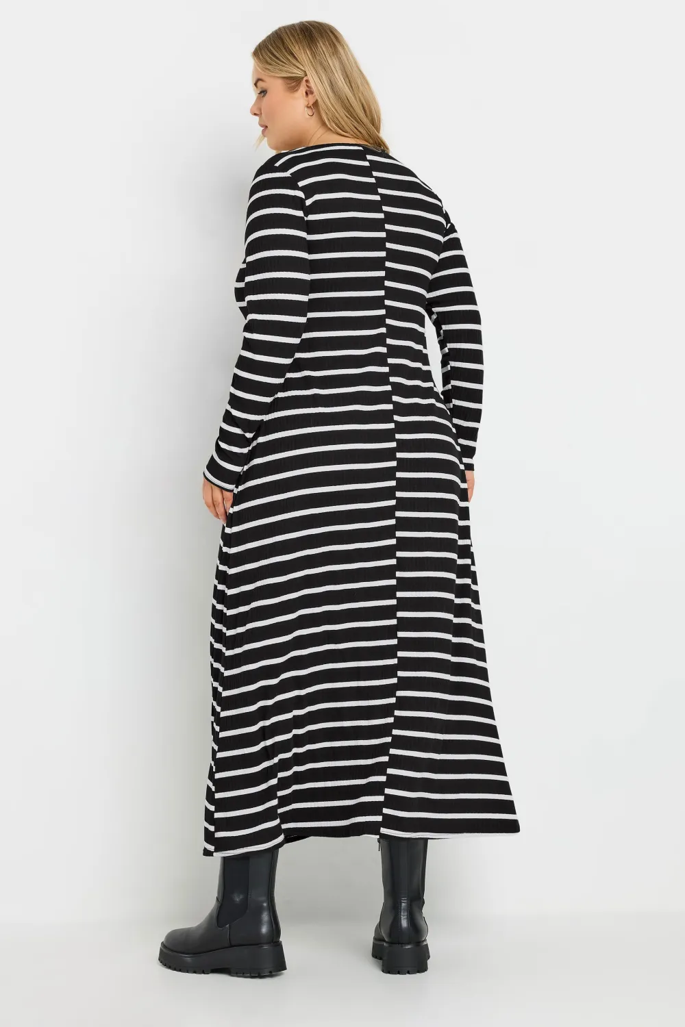 YOURS Curve Black Stripe Long Sleeve Maxi Dress