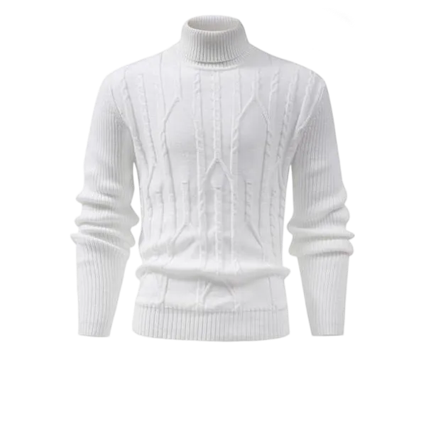 Men's turtleneck warm sweater, retro cable knit style