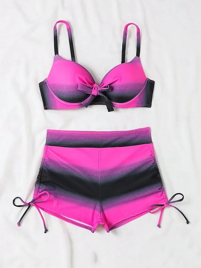 Women's Swimwear Bikini Normal Swimsuit 2 Piece Printing Gradient Color Beach Wear Holiday Bathing Suits