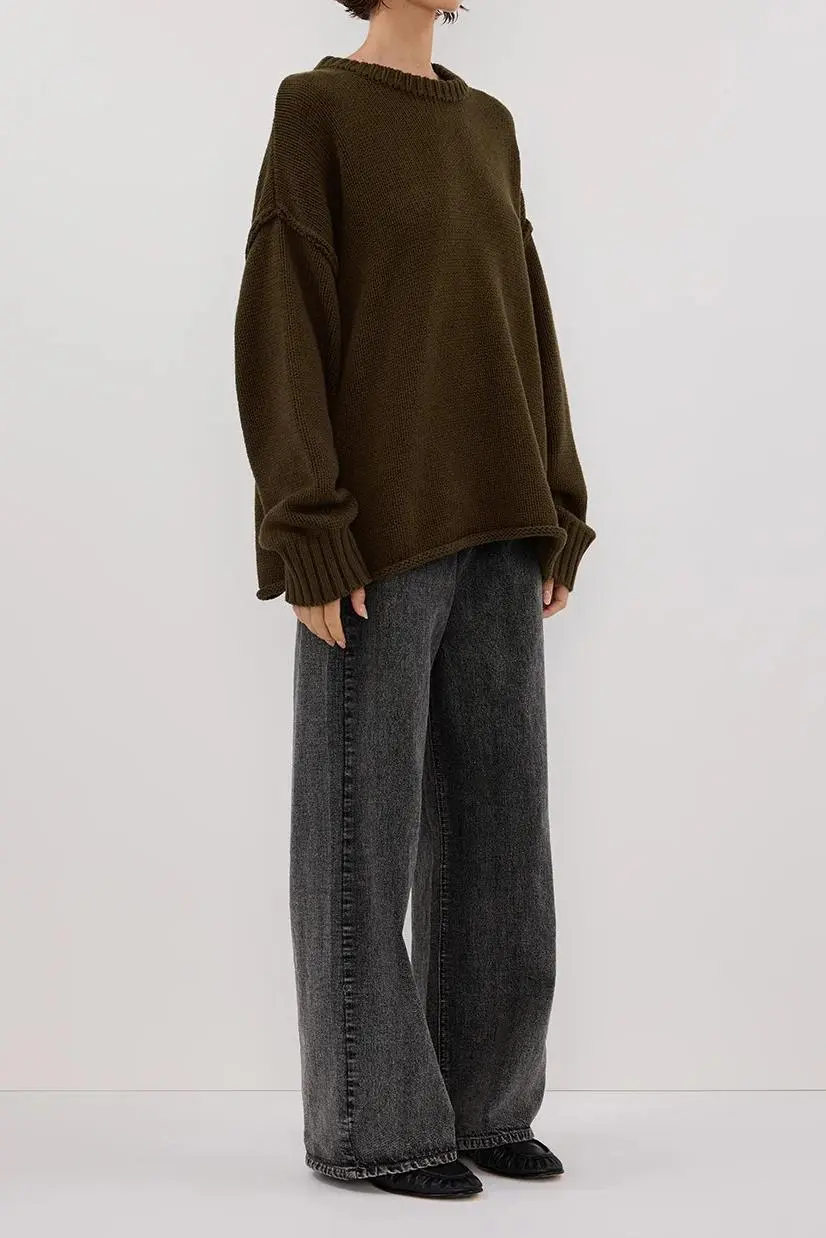 OLIVE LONGLINE KNIT JUMPER