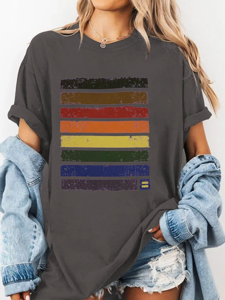 Pure Cotton Round-Neck Short-Sleeved Shirt Rainbow Pride T-Shirt