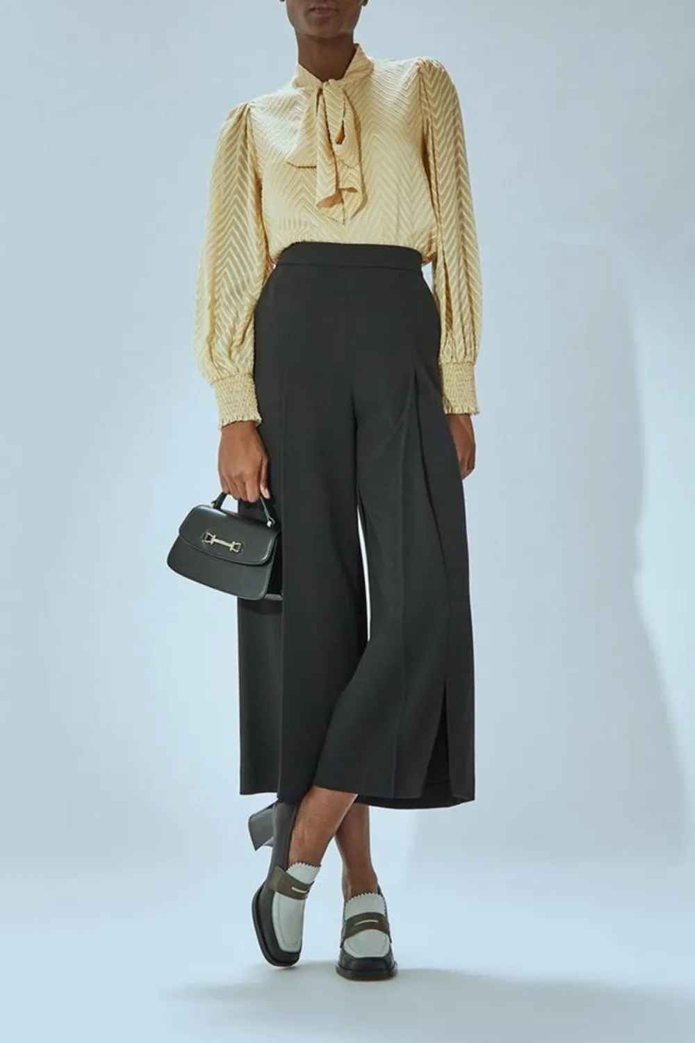 Dark Grey High Waist Split Hem Wide Leg Trousers