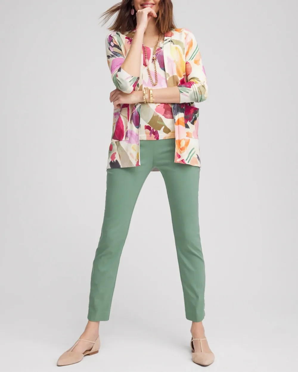 Floral Open-Front Cardigan