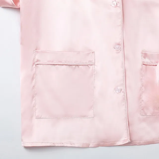 Women's Gift Loungewear Pajamas Sets Home Party Valentine's Day Feather Pure Color Silk Simple Soft Shirt Pant Fall Spring Summer Lapel Long Sleeve Long Pant Buckle Pocket