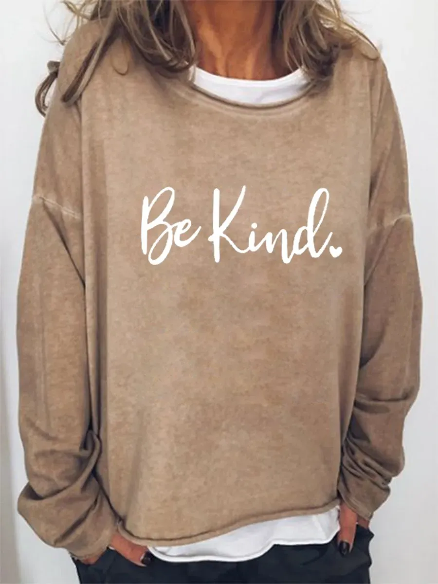 Be Kind Letter Graphic Large Round Neck Loose Sweatshirt