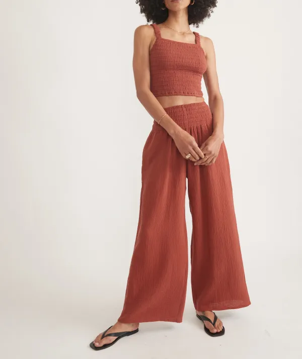 Rust-Colored Wide-Leg Palazzo Trousers