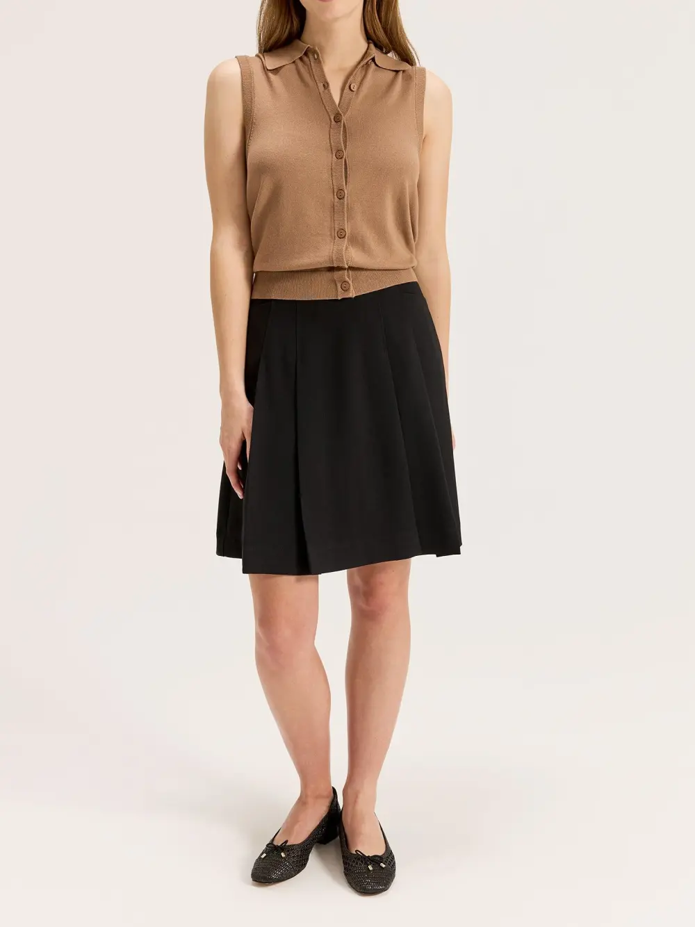 Light Brown Sleeveless Knit Polo Top