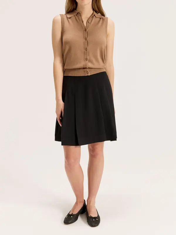 Light Brown Sleeveless Knit Polo Top