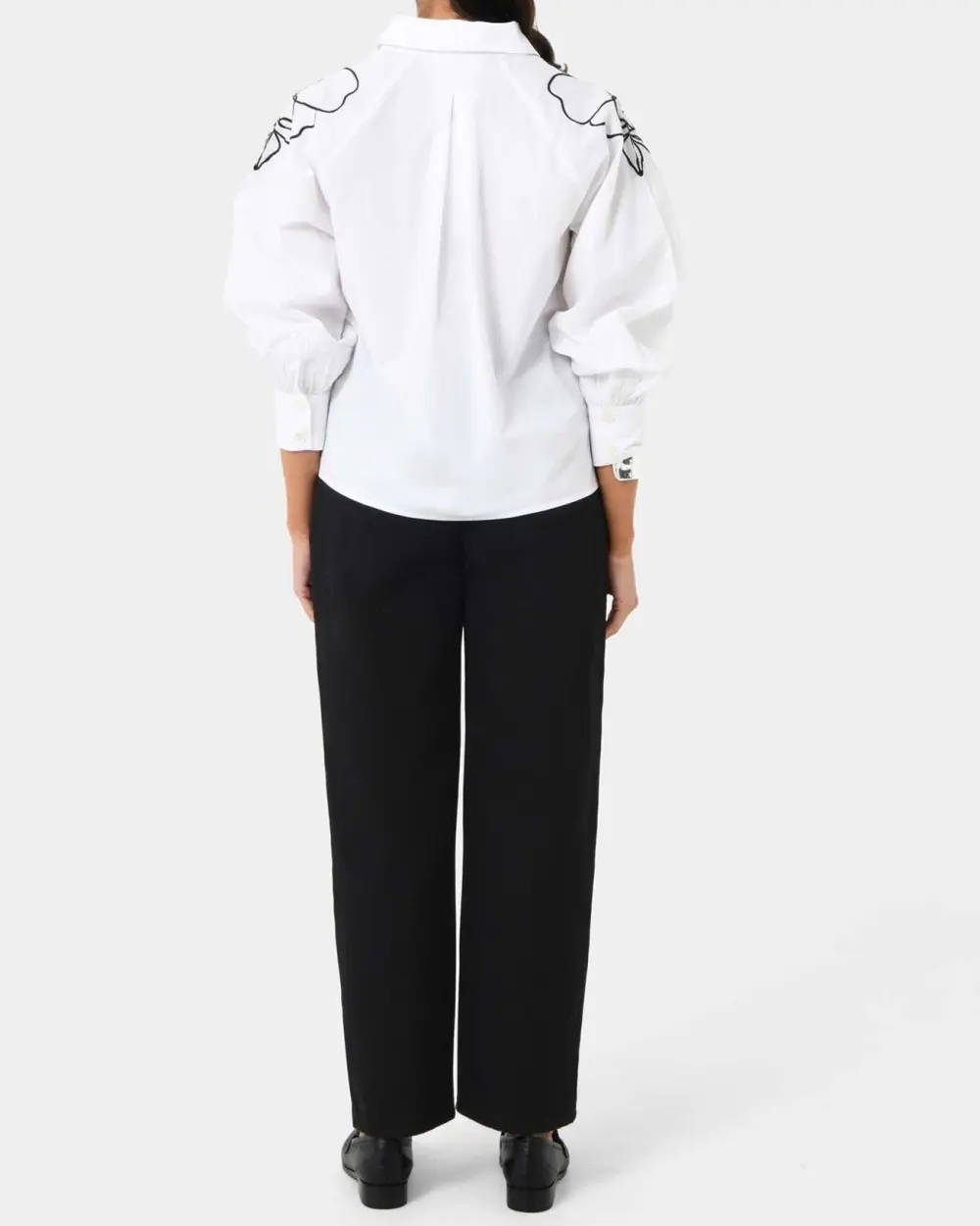 Button-down Front Closure Embroidered Cotton Shirt