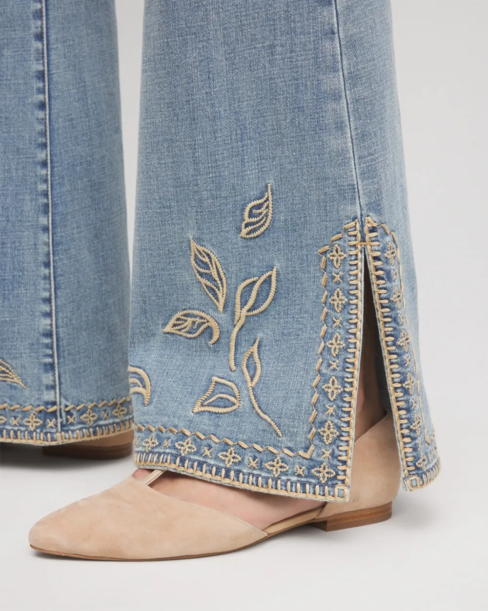 Embroidered Hem Flare Jeans