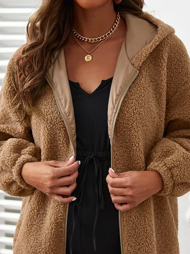 Plain Hoodie Casual Teddy Jacket