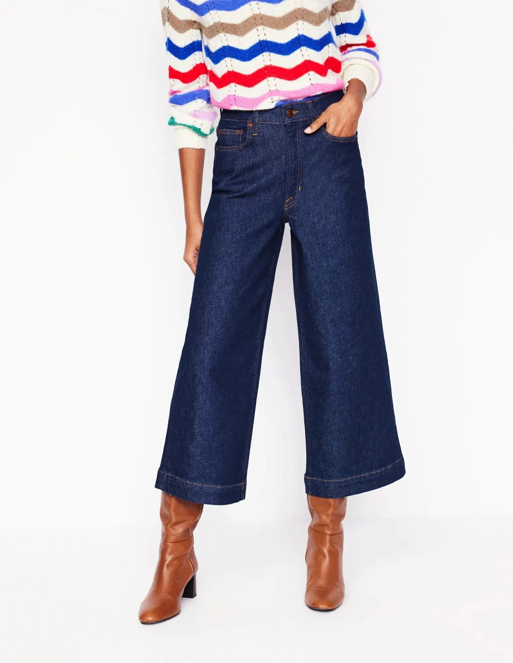 Navy Blue High - Rise Wide - Leg Jeans