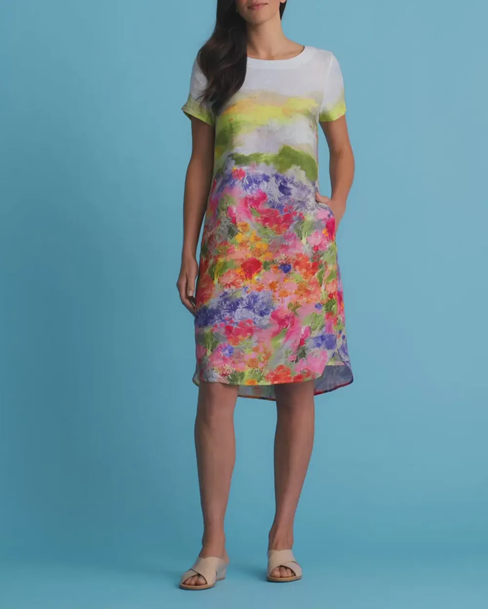 Short Sleeve Floral Print Shift Mini Dress