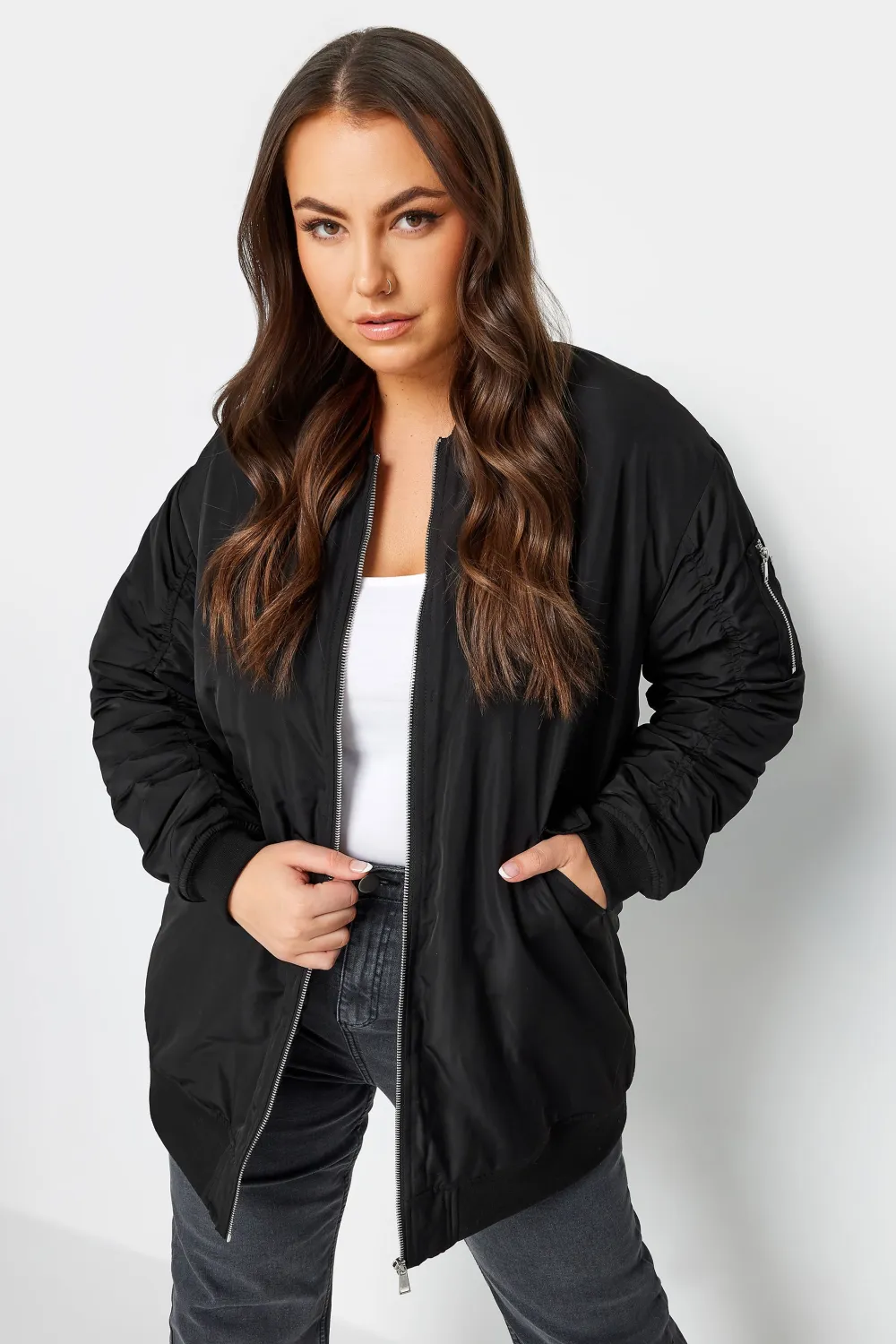 YOURS Curve Black Longline Bomber Jacket