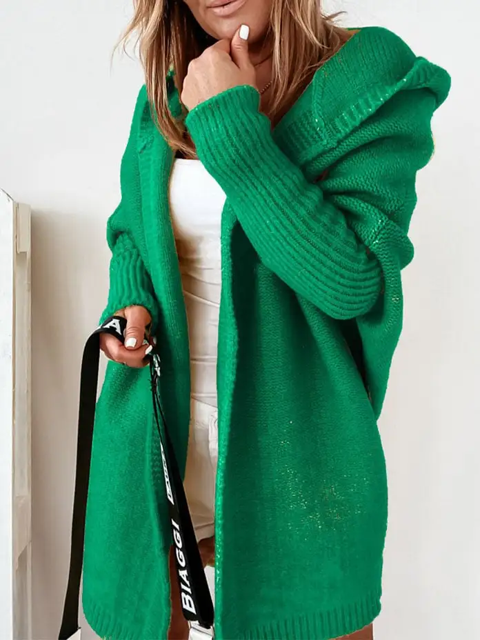 Solid Color Stitching Mid-Length Hooded Coat