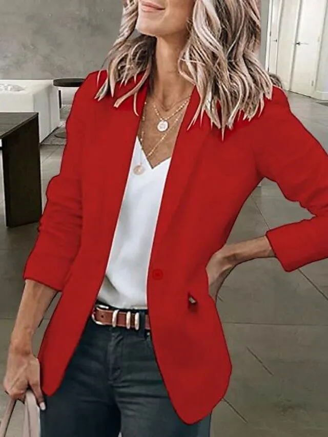 Women's Casual Blazers Clean Fit Fall Open Front Long Sleeve Work Office Jackets Coat claret Dark Grey White Black Blue Traditional / Classic Daily Buttoned Front Turndown Regular Fit S M L XL XXL