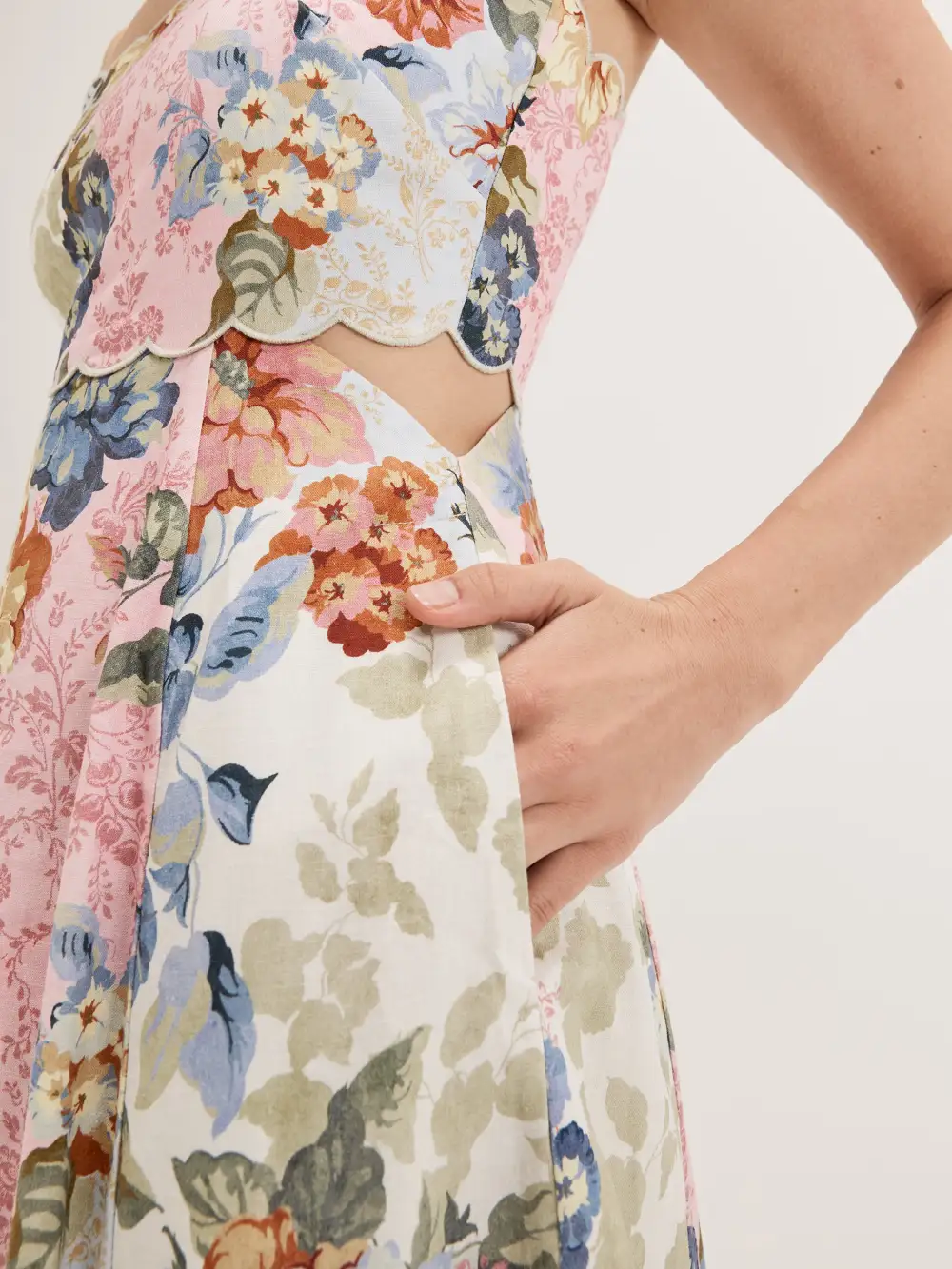 Hazy Floral Panelled Midi Dress