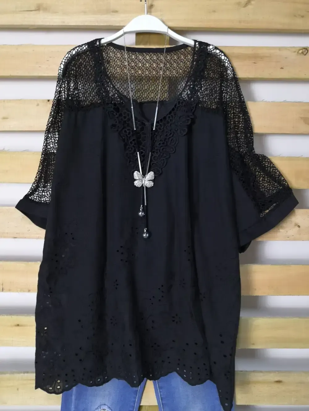 Woman Fashion Openwork Lace Shirt Tops Blouse