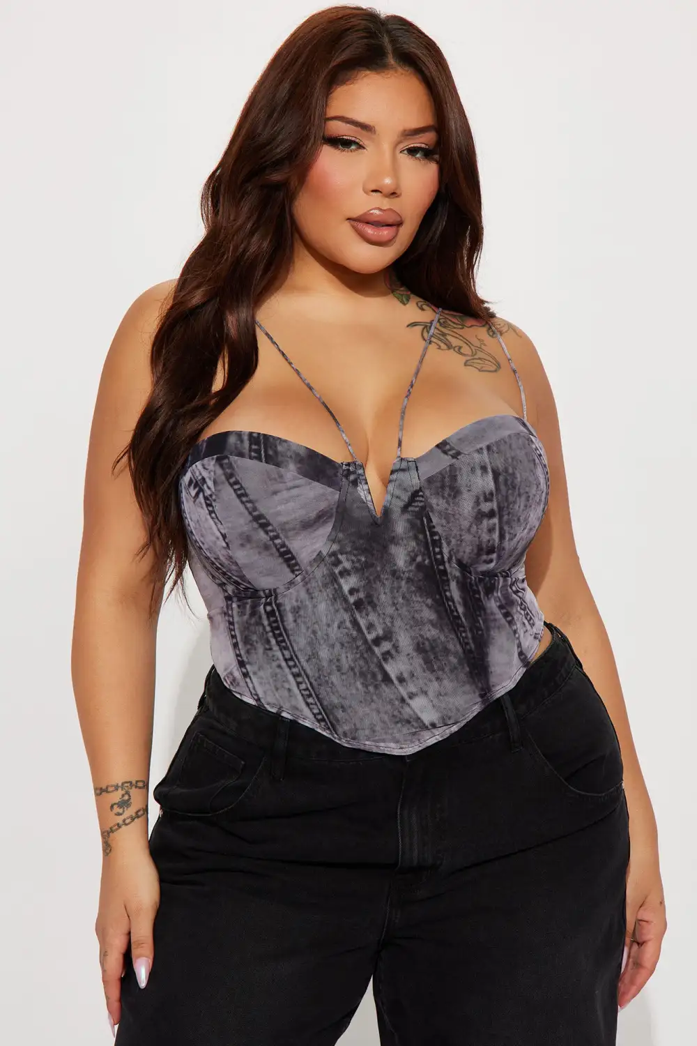 Don't Be Shy Mesh Corset Top - Grey/combo
