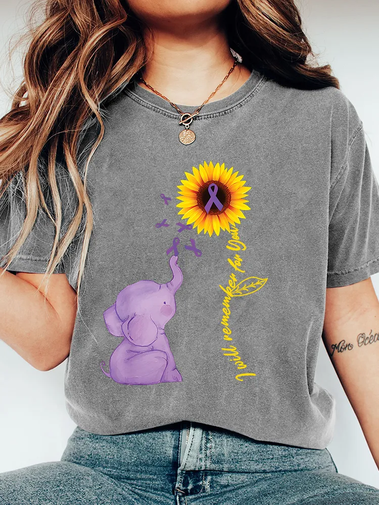 Women's Elephant I Will Remember For You Sunflower Alzheimer T-Shirt