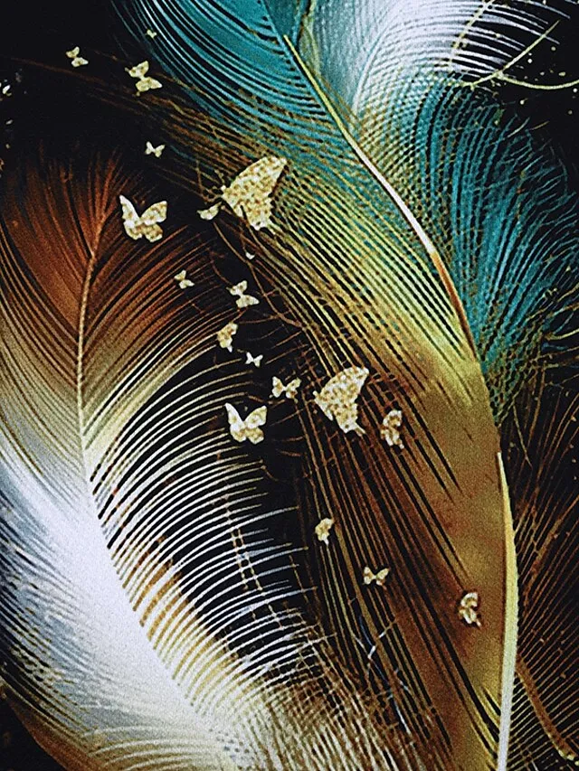 Women's Plus Size Shirt Blouse Black Wine Dark Blue Feathers Print 3/4 Length Sleeve Daily Weekend Vintage Holiday Casual Crew Neck Oversized Dolman Sleeve Summer Spring Fall