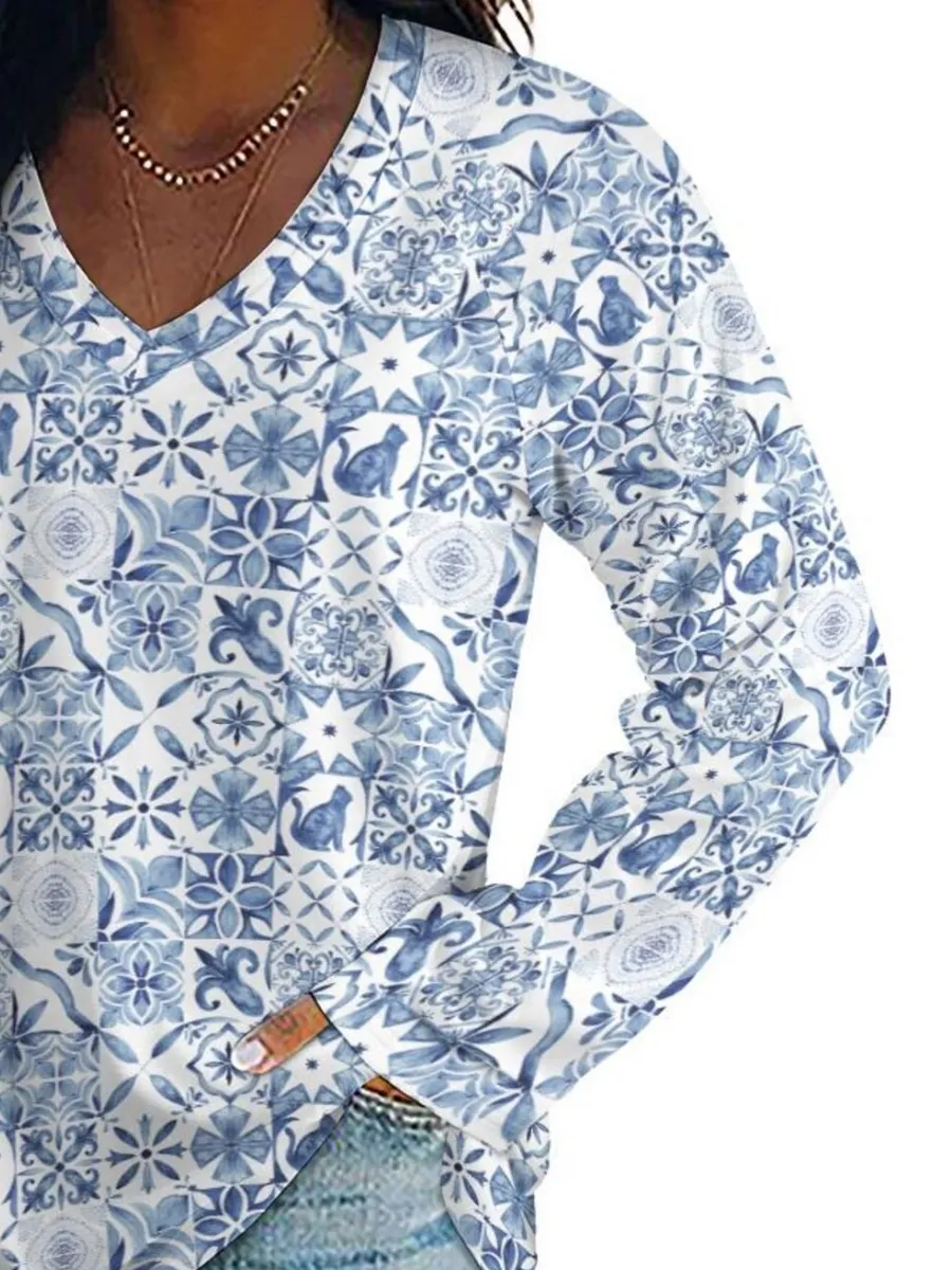 Tile Print Raglan Top