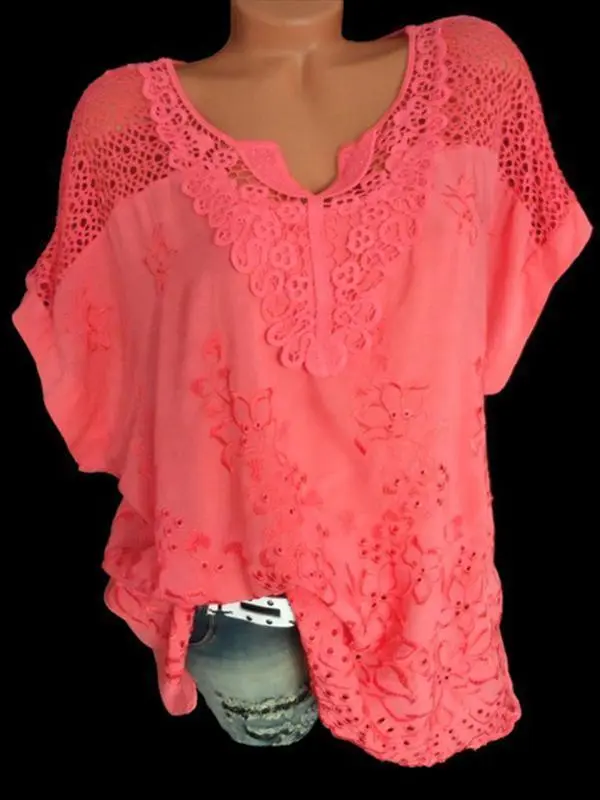 Woman Fashion Openwork Lace Shirt Tops Blouse