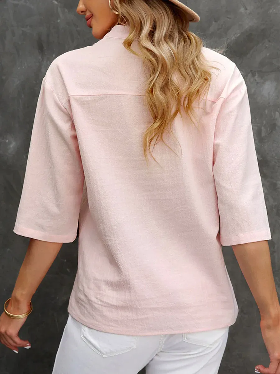 Casual Loose Solid Color Long Sleeve Blouse