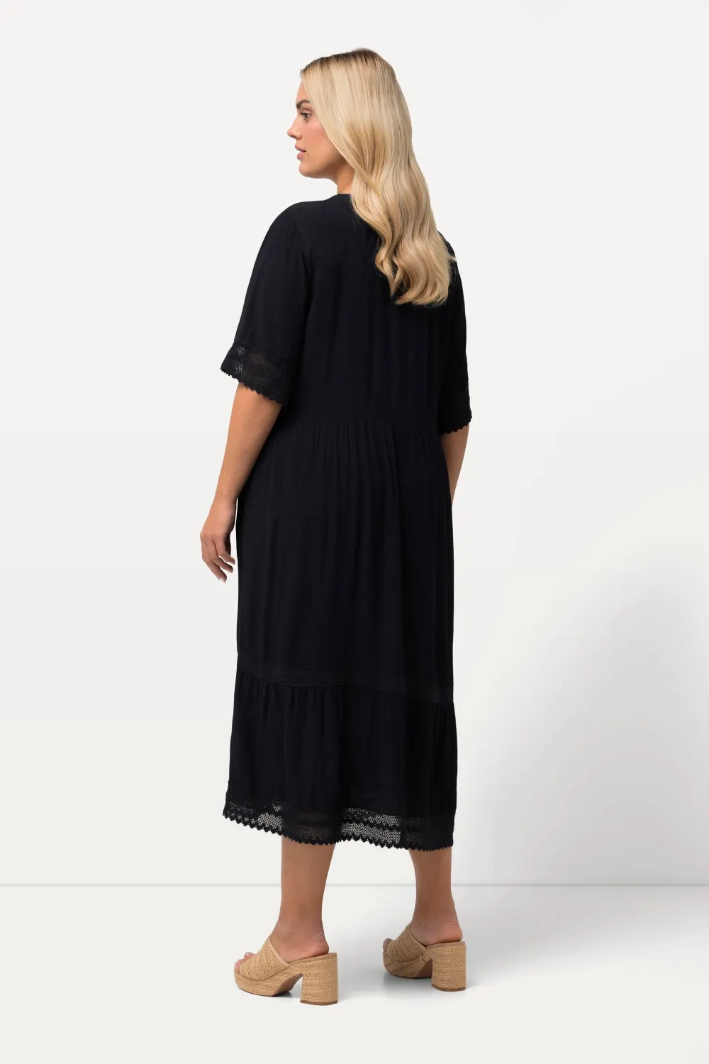 Tunika-Midikleid, Spitze, A-Linie, V-Ausschnitt, Halbarm