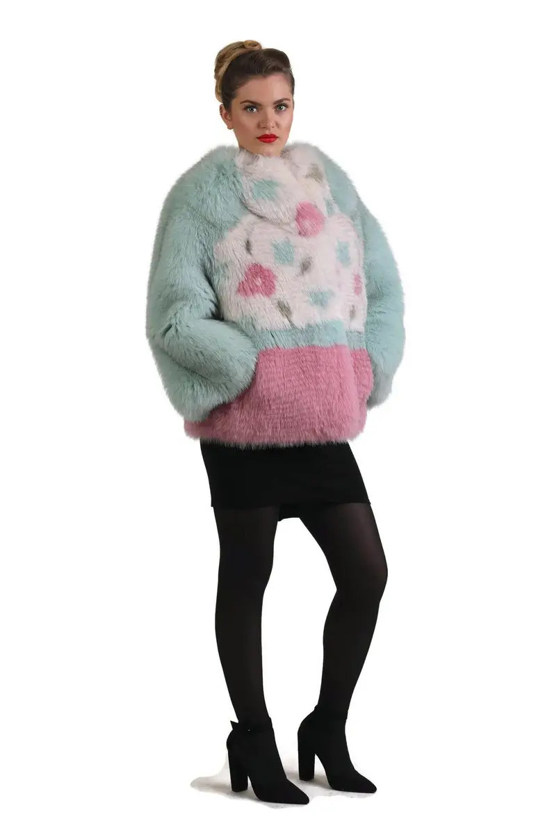 Multicolored  Fox Fur coat