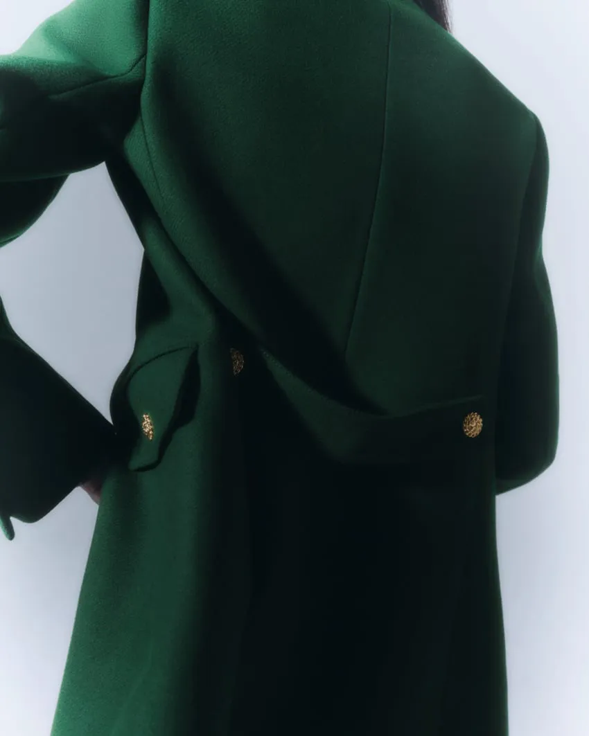Front Buttons Lapel Coat in Green