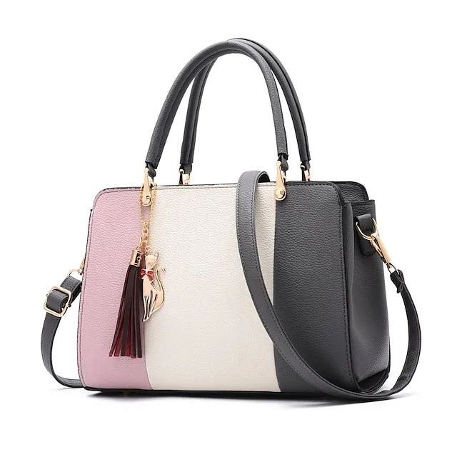 Women's Handbag Crossbody Bag Satchel Top Handle Bag PU Leather Daily Going out Color Block Light Pink Purple spell Black