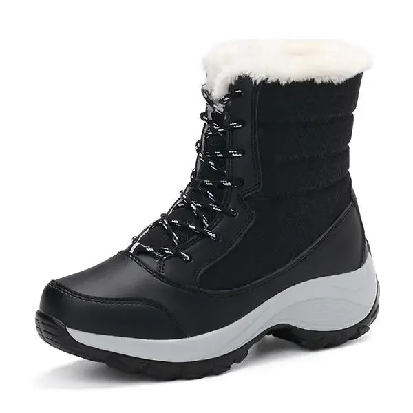 New Fashion Winter Fur Lining Lace Up Waterproof Mid-Calf Boots
