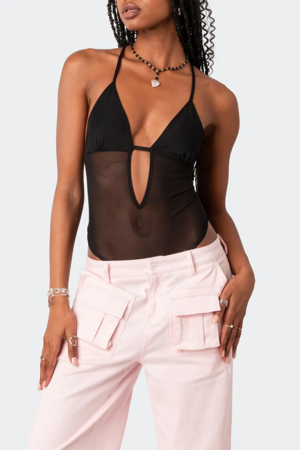 Open Back Sheer Mesh Bodysuit