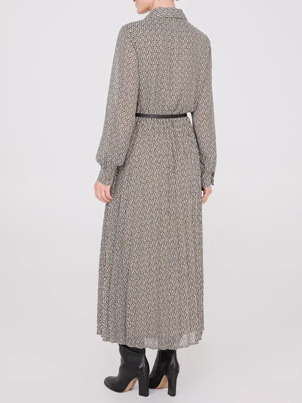 Geo Print Chiffon Dress With Belt