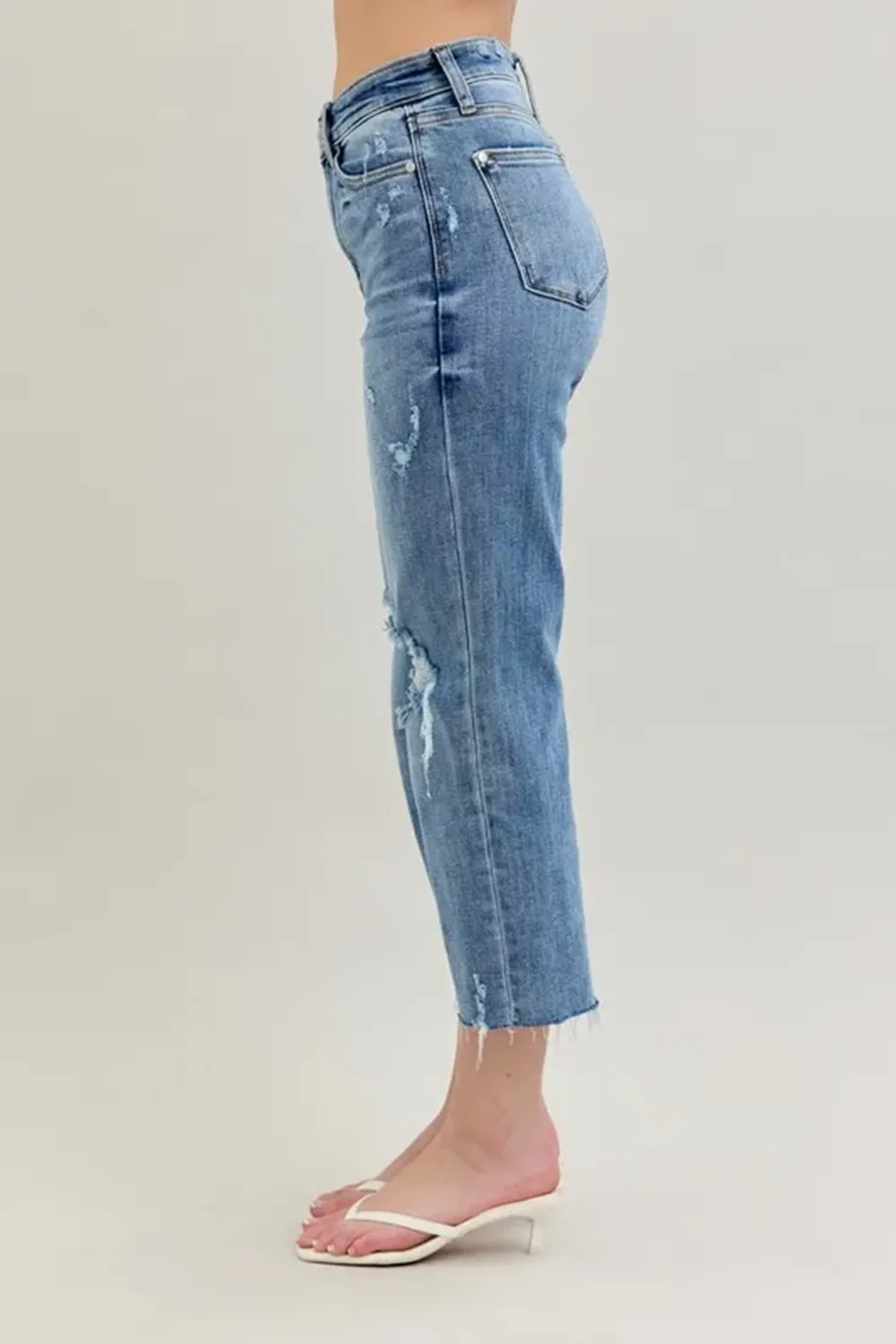 Ripped Deckle Edge Slim-Fit Raw Hem BlueTrousers